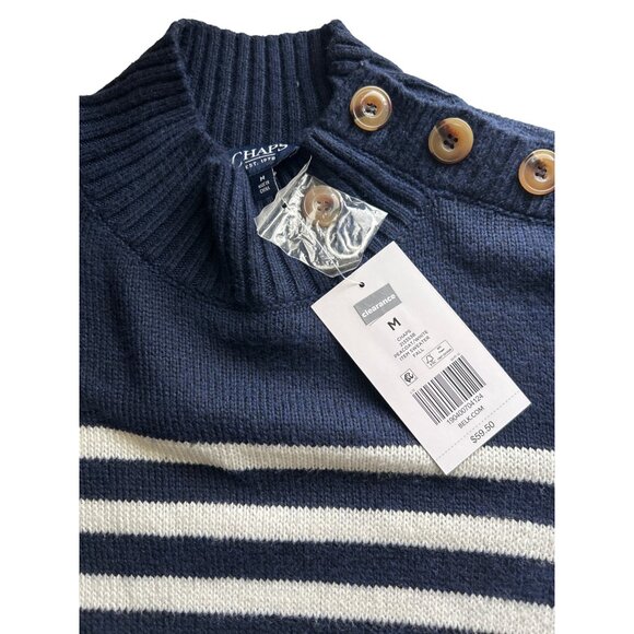 Chaps Womens Navy & White Striped Button Neck Sweater Size Medium - Picture 4 of 7